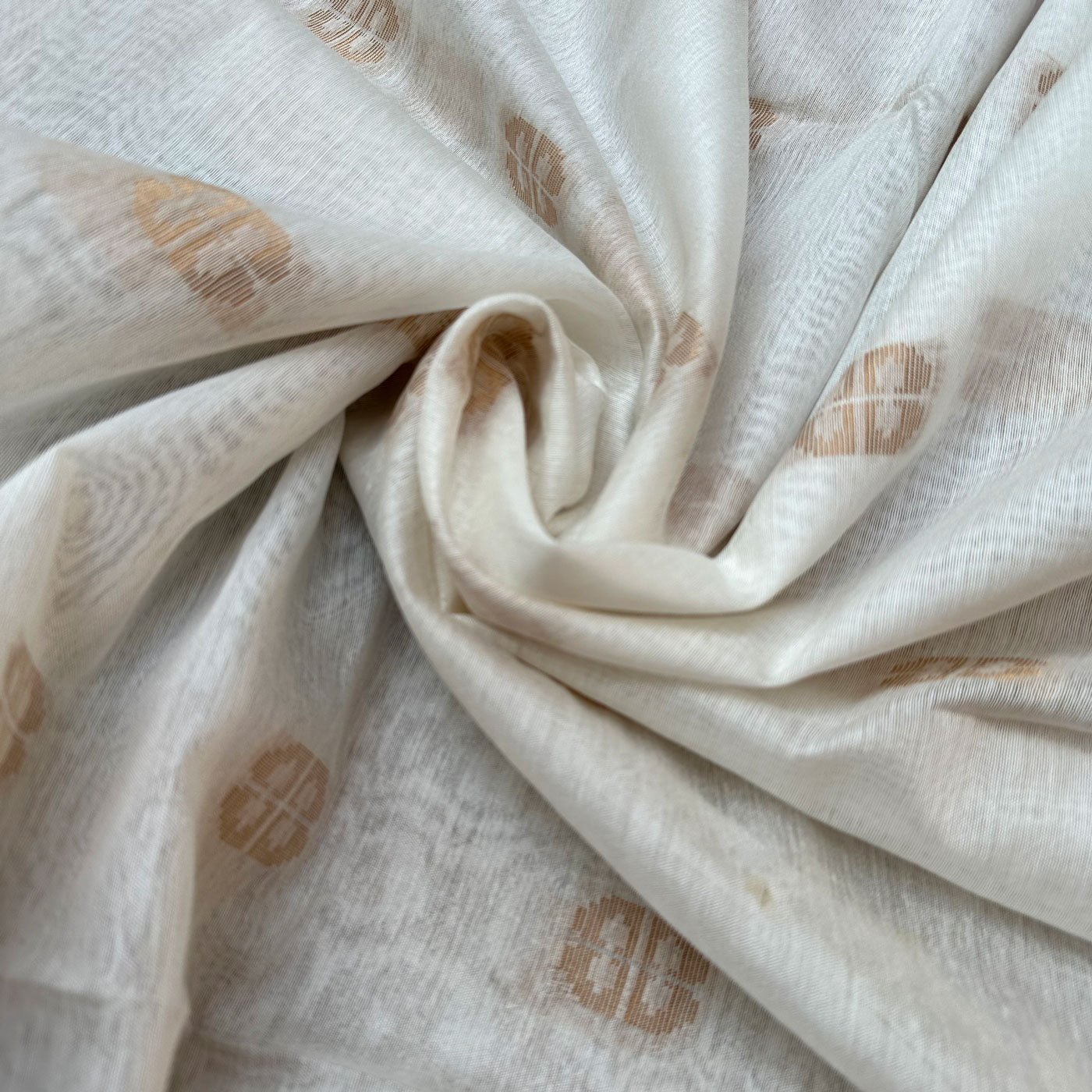 White and Gold cotton silk saree