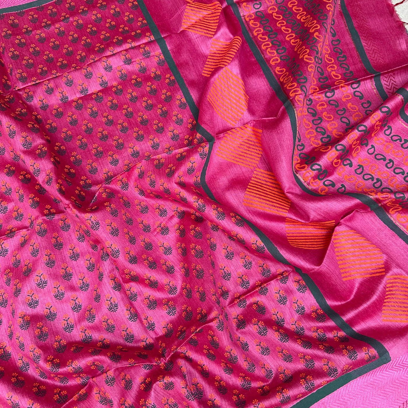 Preshti Handblock Printed Moonga Silk Saree