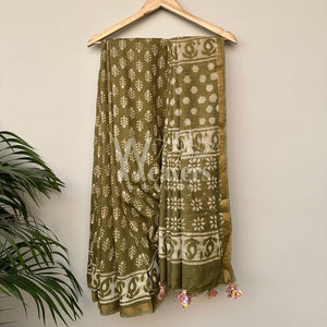 Sosan Hand Block Cotton Chanderi Saree