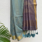 Load image into Gallery viewer, Sparkling Grape Cotton Bamboo Silk Saree
