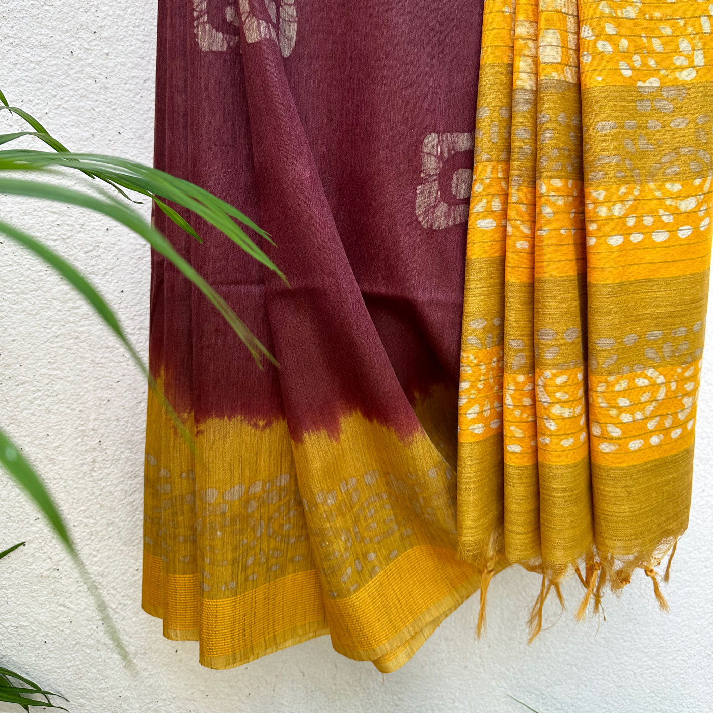 Tibetan Red Batik Cotton Silk Saree