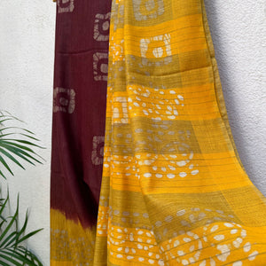 Tibetan Red Batik Cotton Silk Saree