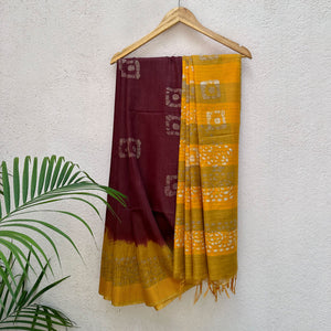 Tibetan Red Batik Cotton Silk Saree