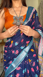 Load image into Gallery viewer, Scandi Bird Organic Linen Saree
