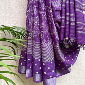 Violet Meadow Organic Linen Saree