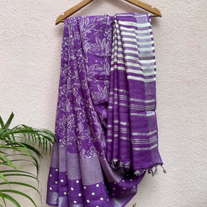 Violet Meadow Organic Linen Saree