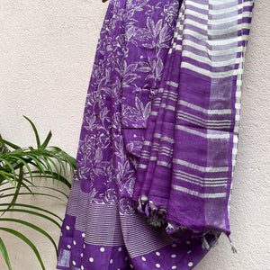 Violet Meadow Organic Linen Saree