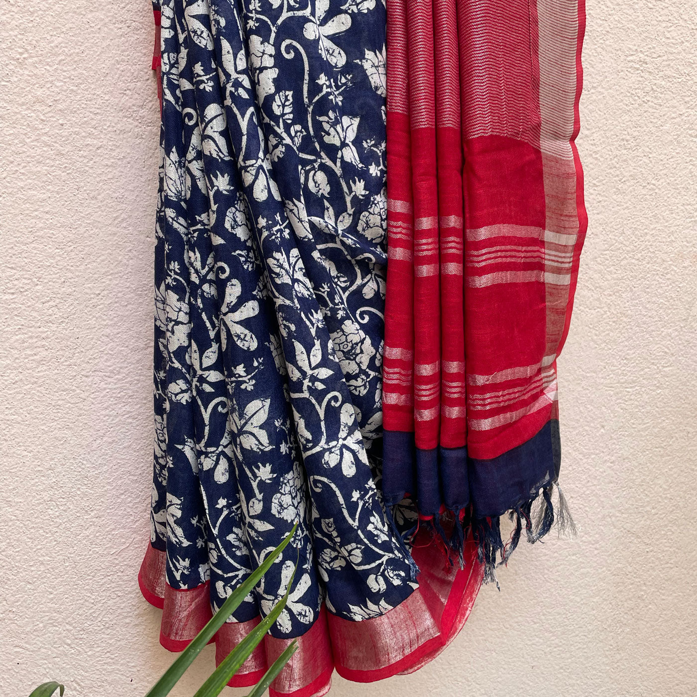 Indigo Print Saree Online: Indigo Cotton & Chanderi Silk Saree