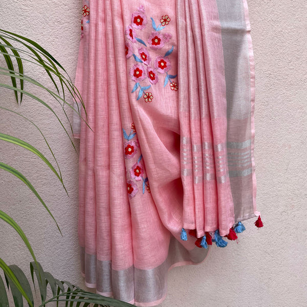 South Indian Pure Linen Cotton Saree With Temple Boarder & Pallu With  Blouses for Wedding Wear Party Wear Indian Saree - Etsy