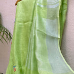 Load image into Gallery viewer, Celery Green Linen Embroidered Saree
