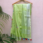 Load image into Gallery viewer, Celery Green Linen Embroidered Saree
