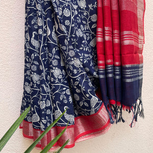 Dazzling Indigo Organic Linen Saree