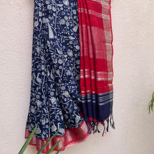 Dazzling Indigo Organic Linen Saree