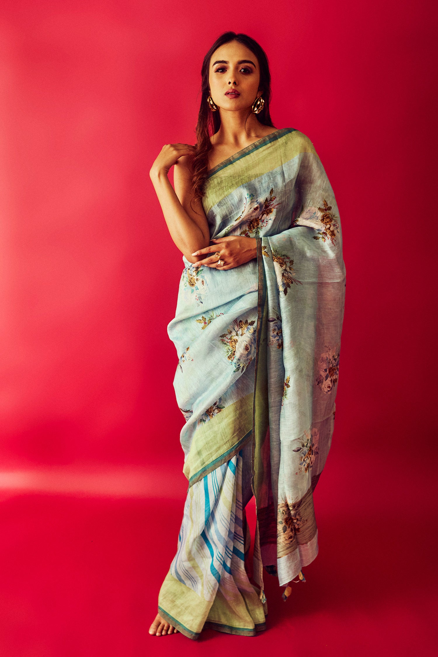 Desirable White Festive Wear Woven Linen Silk Saree