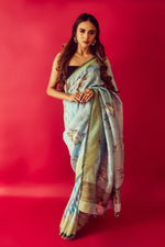 Load image into Gallery viewer, Evergreen Silk Linen Saree
