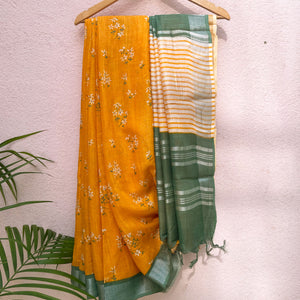 Gold Fusion Organic Linen Saree