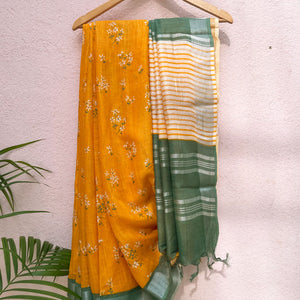 Gold Fusion Organic Linen Saree