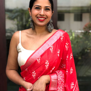 Hibiscus Red Organic Linen Saree