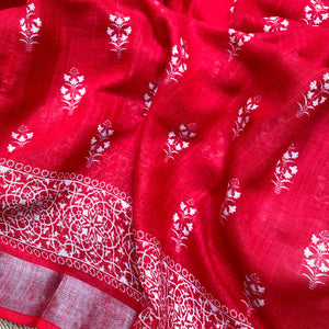 Hibiscus Red Organic Linen Saree