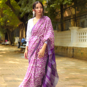 Hyacinth Violet Organic Linen Saree