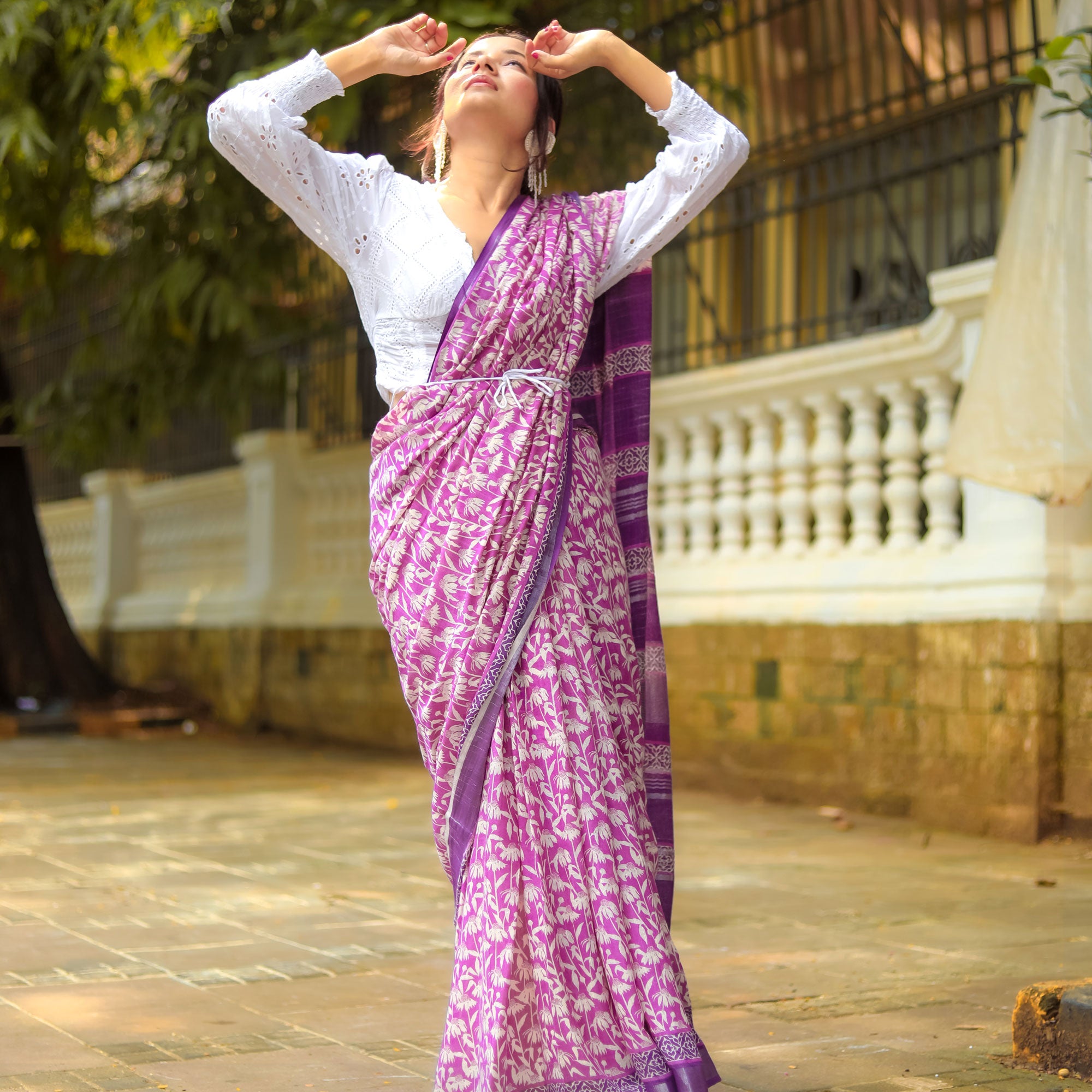 Hyacinth Violet Organic Linen Saree