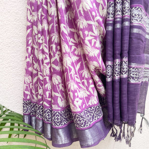 Hyacinth Violet Organic Linen Saree