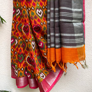 Autumn Glory Organic Linen Saree