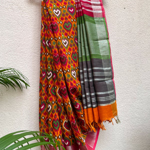 Autumn Glory Organic Linen Saree