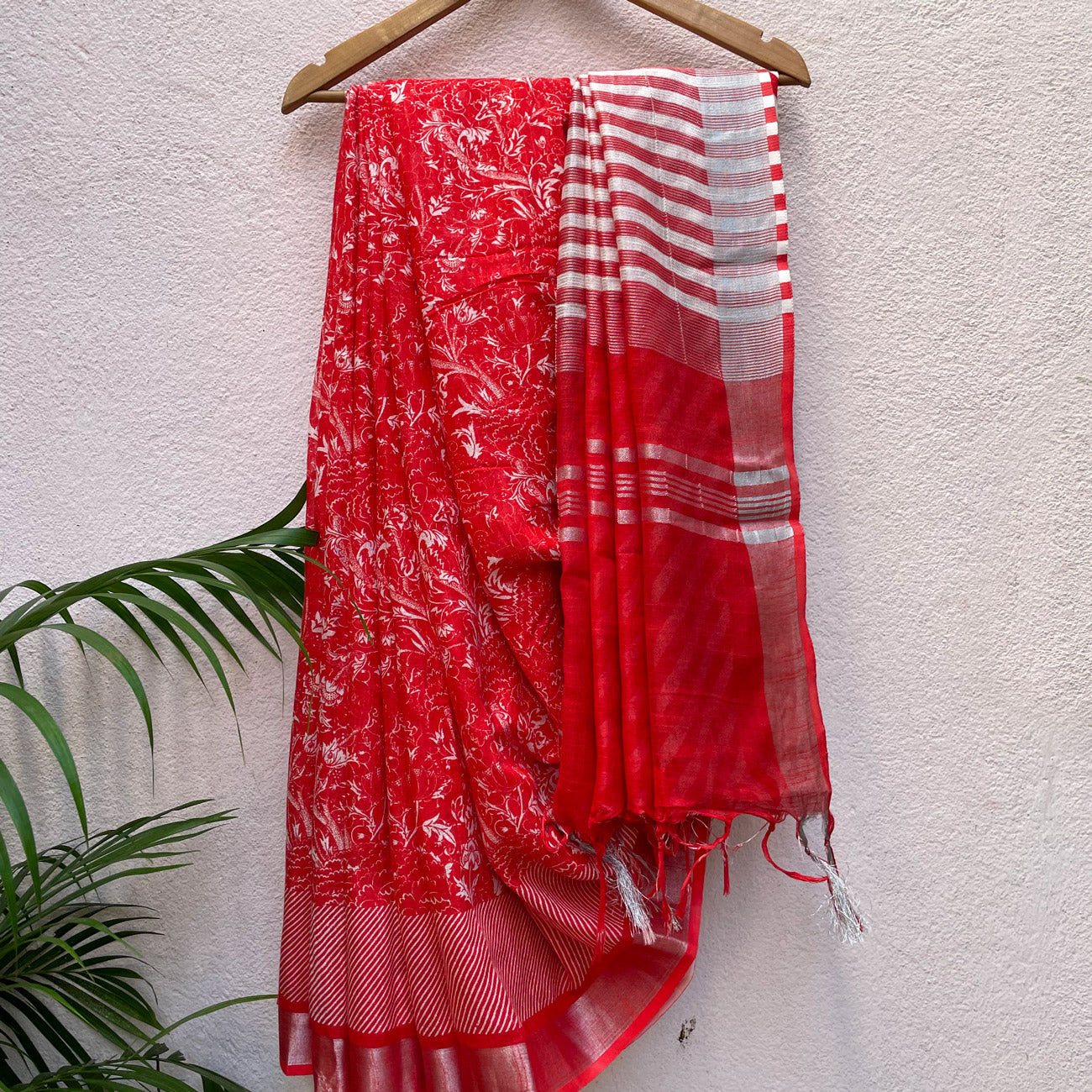 Scarlet Red Organic Linen Saree