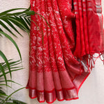 Load image into Gallery viewer, Scarlet Red Organic Linen Saree
