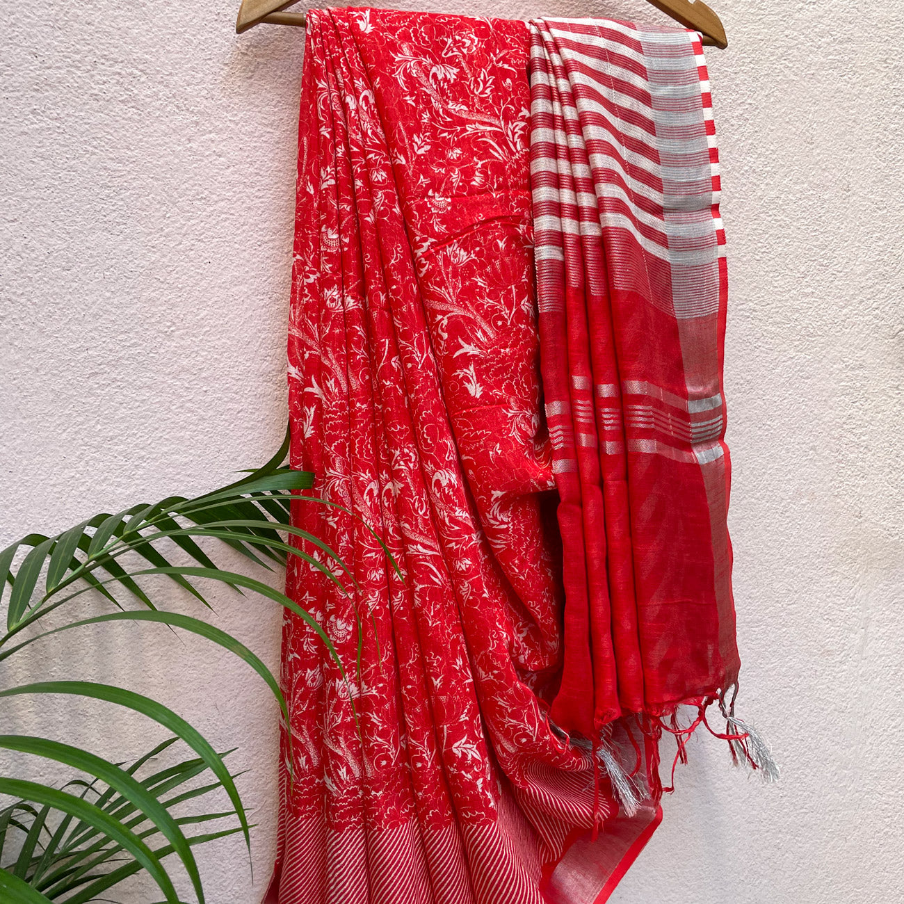 Scarlet Red Organic Linen Saree