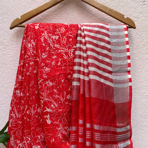 Scarlet Red Organic Linen Saree