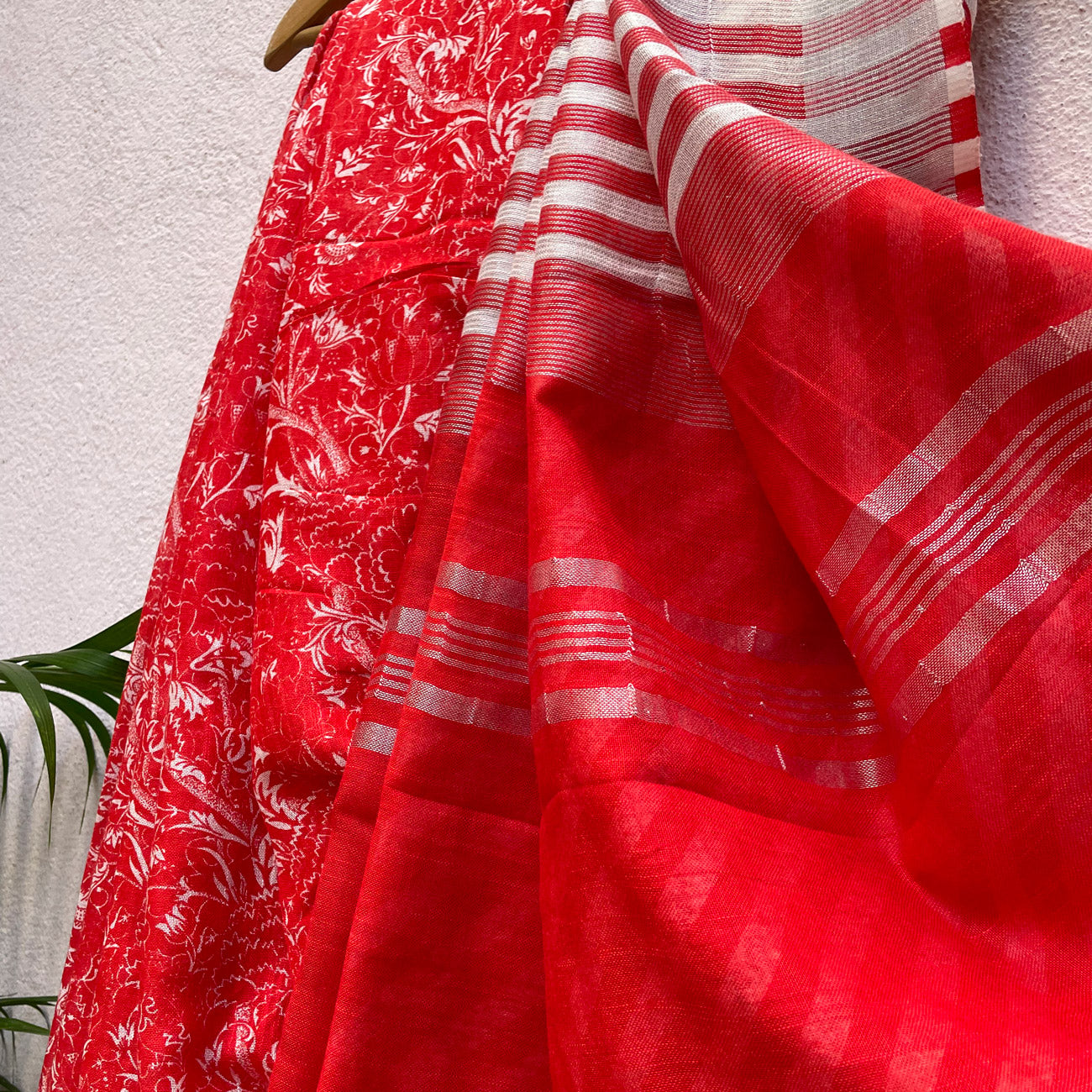 Scarlet Red Organic Linen Saree