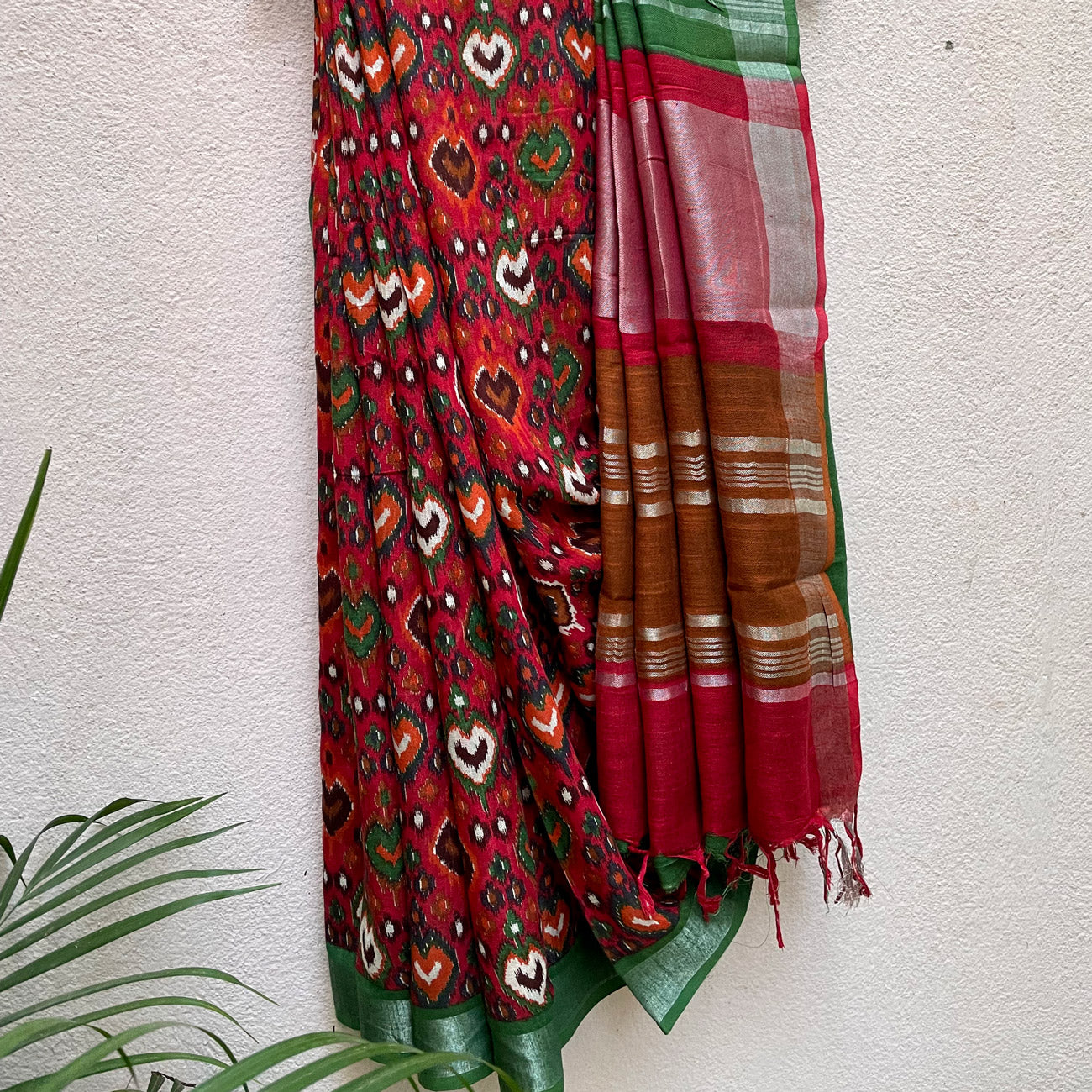 Watermelon Organic Linen Saree