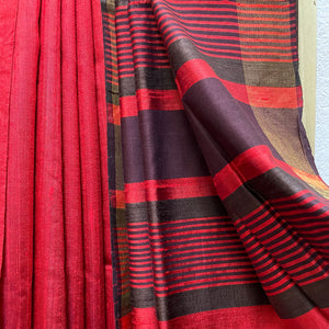 Rose Red Tussar Dupion Silk Saree