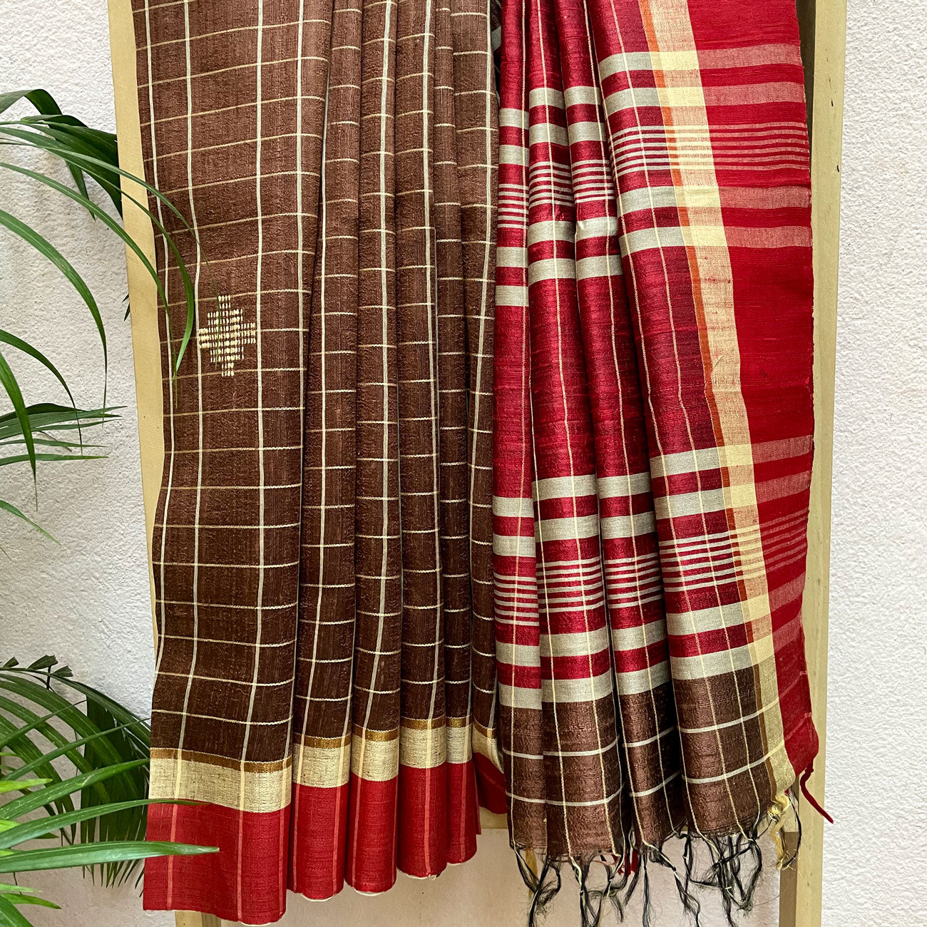 Mahogany Tussar Dupion Silk Saree