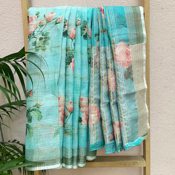 120 Count Digital Print Linen Saree - Skin Friendly Fabric – Putul's Fashion