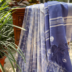 Indigo Blue Shibori Cotton Linen Saree