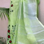 Load image into Gallery viewer, Lemon Grass Linen Embroidered Saree
