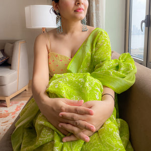 Lime Green Organic Linen Saree