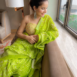 Load image into Gallery viewer, Lime Green Organic Linen Saree
