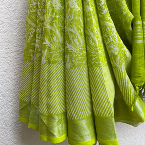 Lime Green Organic Linen Saree