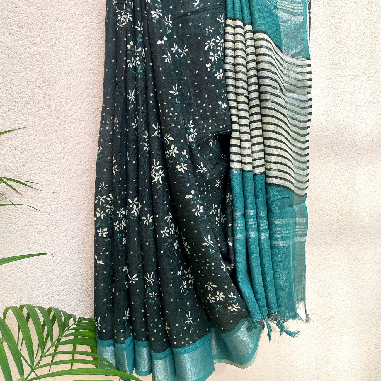 Midnight Glory Organic Linen Saree