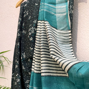 Midnight Glory Organic Linen Saree