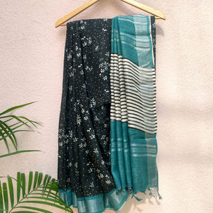 Midnight Glory Organic Linen Saree