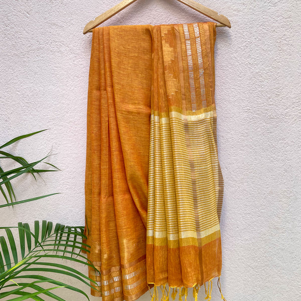 Casual, Traditional Orange color Linen fabric Saree : 1751427