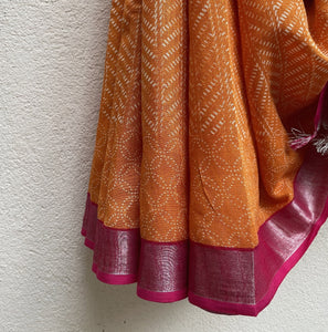 Orange Peel Organic Linen Saree