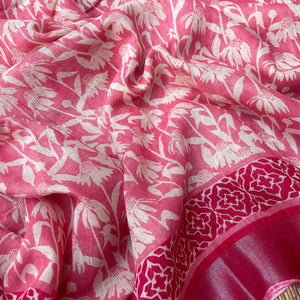 Paradise Pink Organic Linen Saree