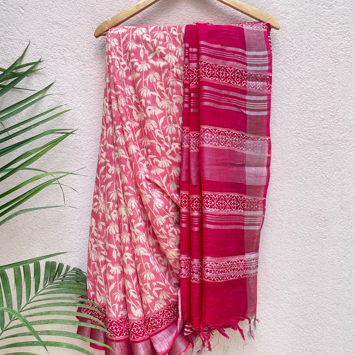 Paradise Pink Organic Linen Saree