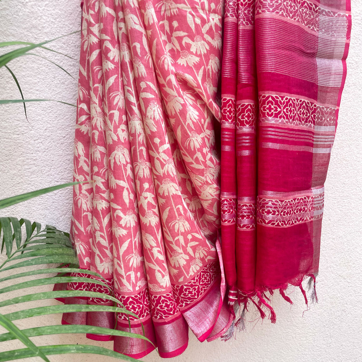 Paradise Pink Organic Linen Saree